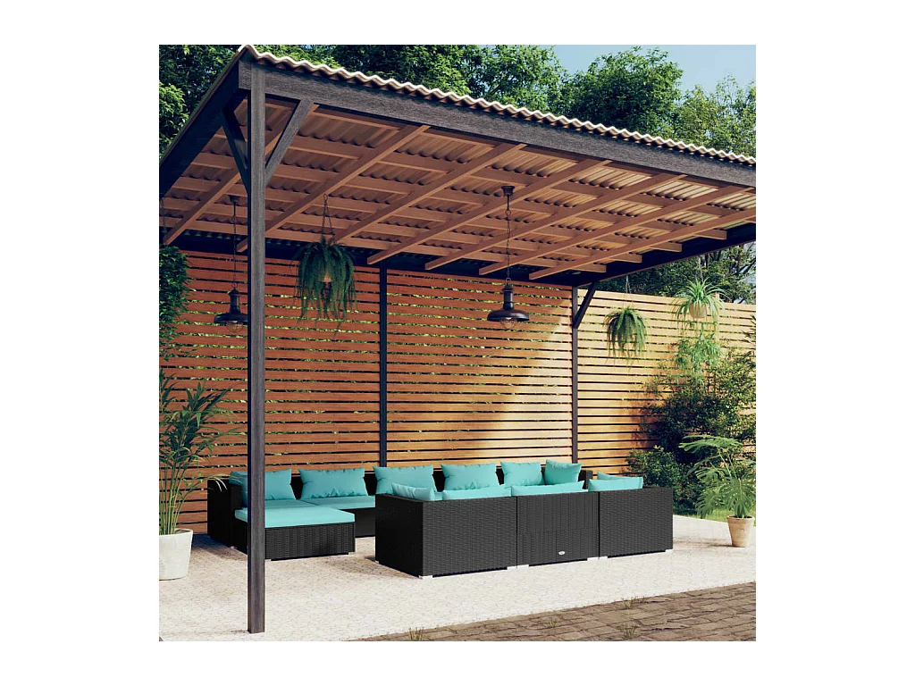 10-delige Loungeset met kussens poly rattan zwart