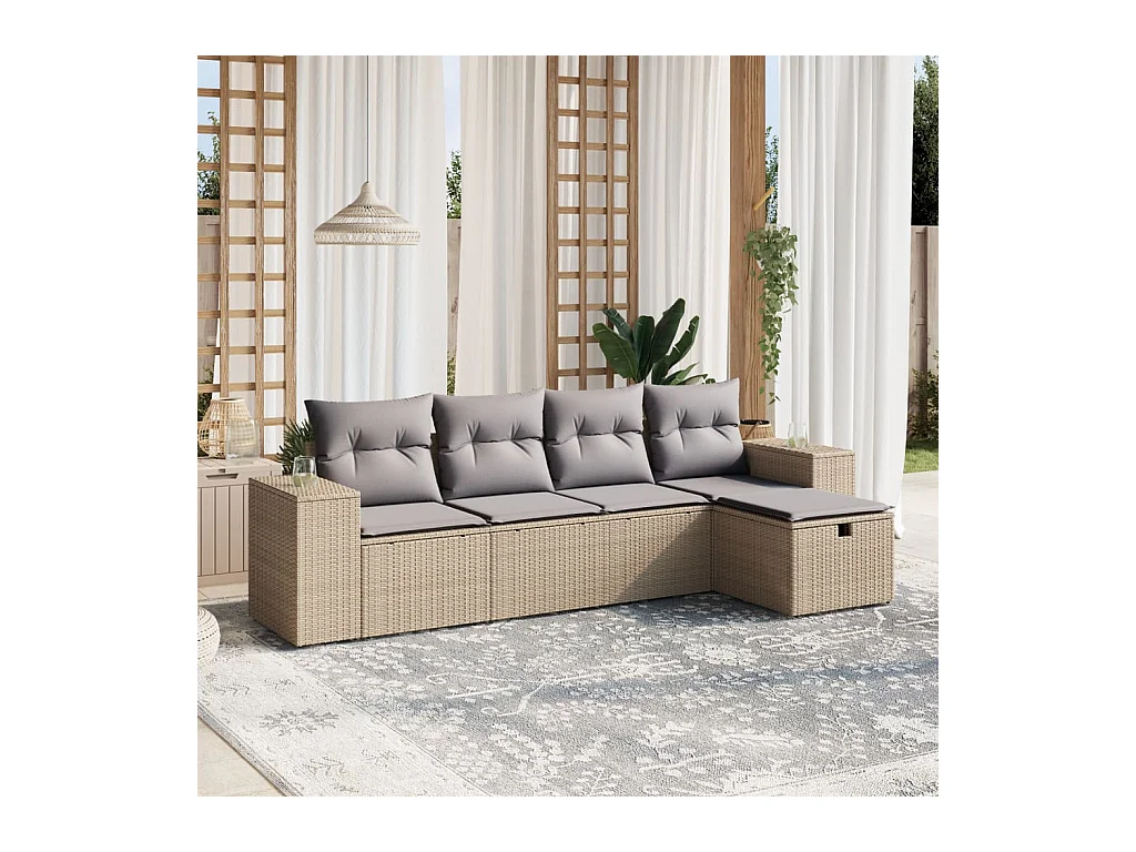 Salon de jardin avec coussins 5 pièces mélange beige résine tressée