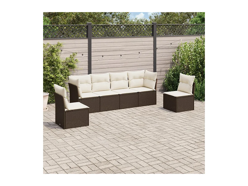 Salon de jardin avec coussins 6 pièces marron résine tressée
