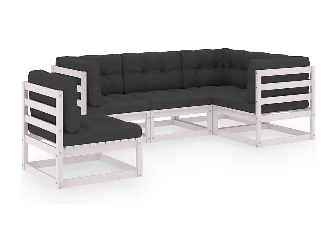 Juego de muebles de jardín 5 piezas y cojines madera pino maciza