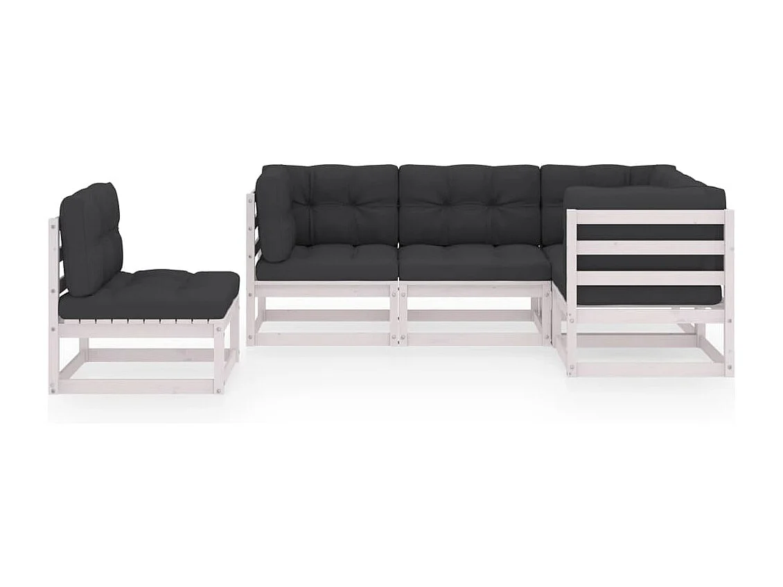 Juego de muebles de jardín 5 piezas y cojines madera pino maciza
