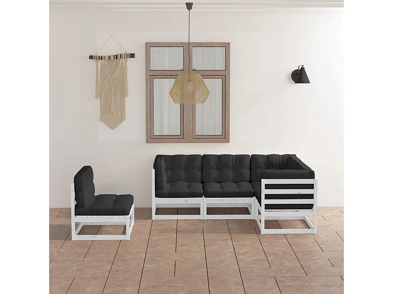 Juego de muebles de jardín 5 piezas y cojines madera pino maciza