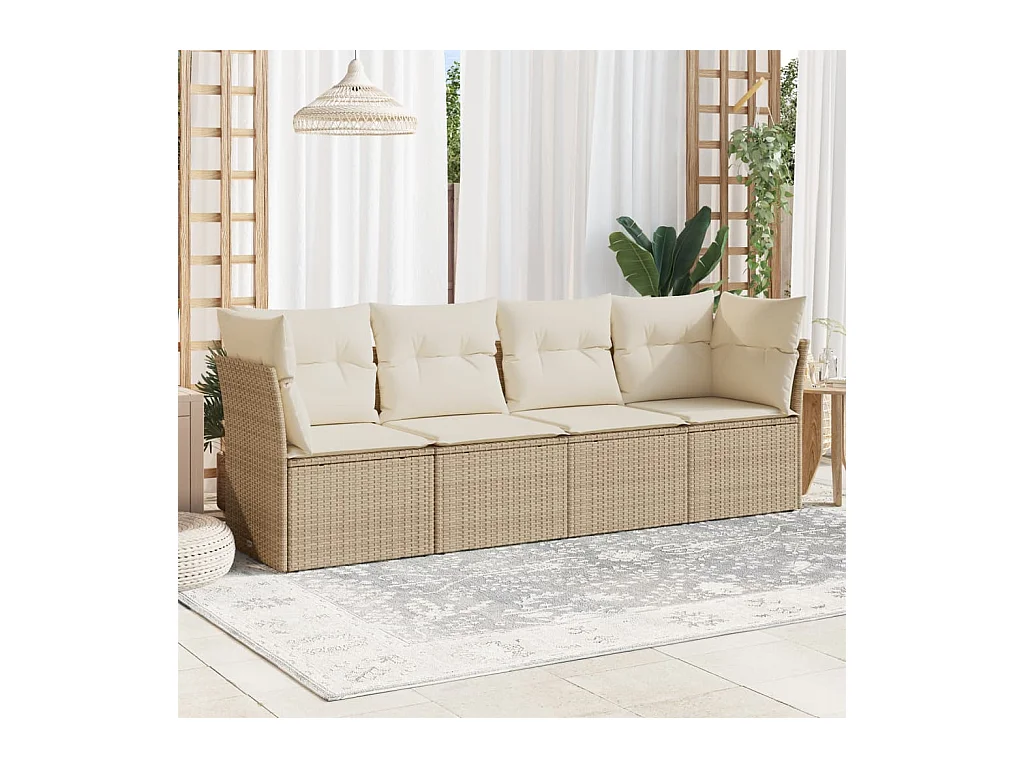 Salon de jardin avec coussins 4 pièces beige résine tressée