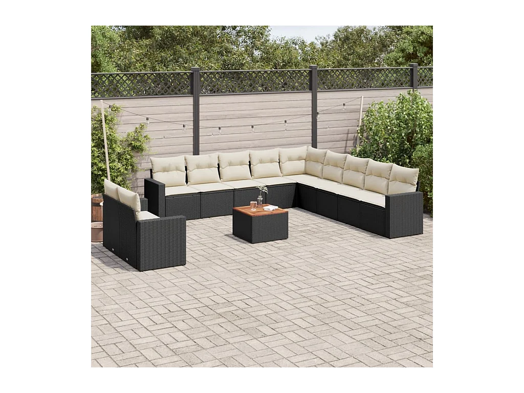 Salon de jardin 12 pièces avec coussins noir résine tressée