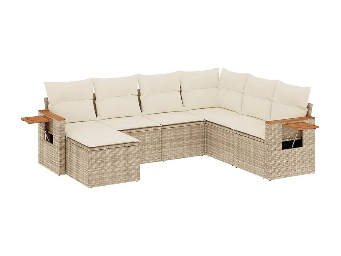 Set sofás de jardín 7 piezas y cojines ratán sintético beige