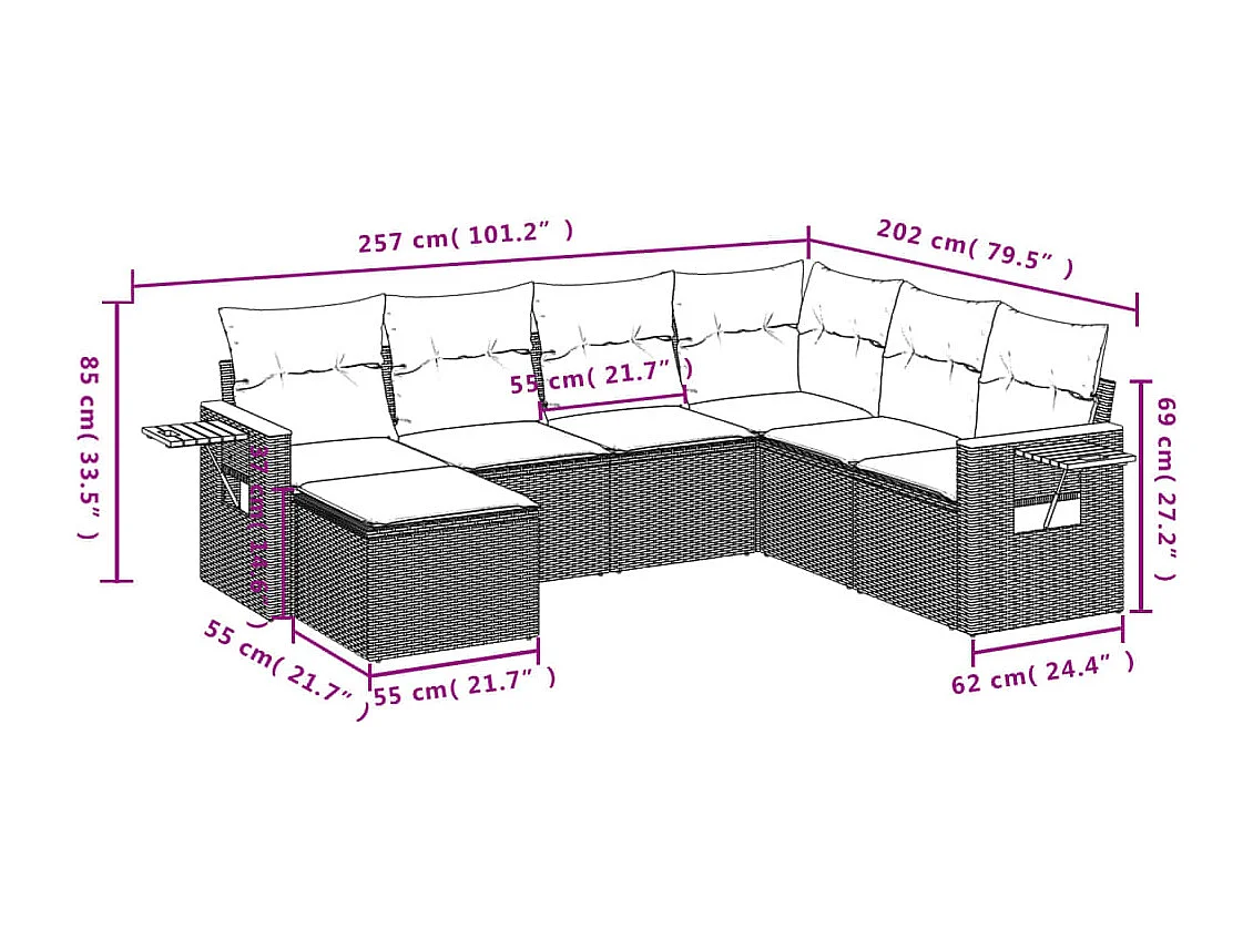 Set sofás de jardín 7 piezas y cojines ratán sintético beige