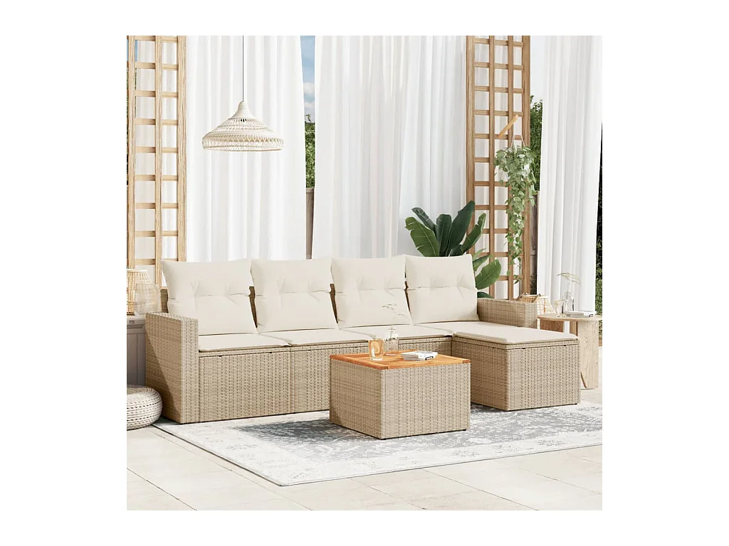 Salon de jardin avec coussins 6 pièces beige résine tressée