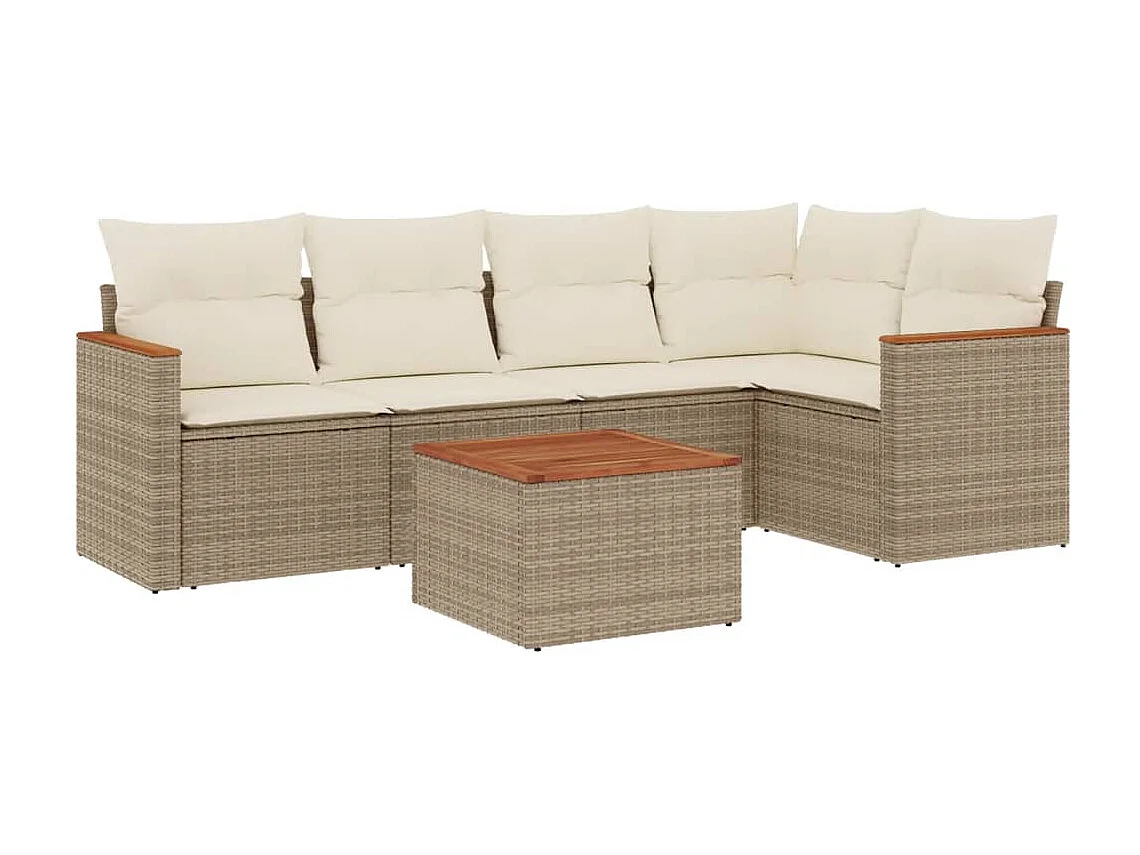 6-delige Loungeset met kussens poly rattan beige