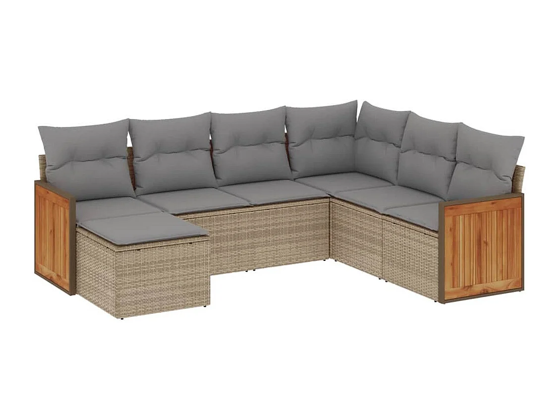 Salon de jardin avec coussins 7 pièces beige résine tressée