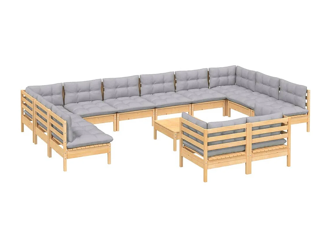 13 peças conjunto lounge de jardim c/ almofadões cinza pinho