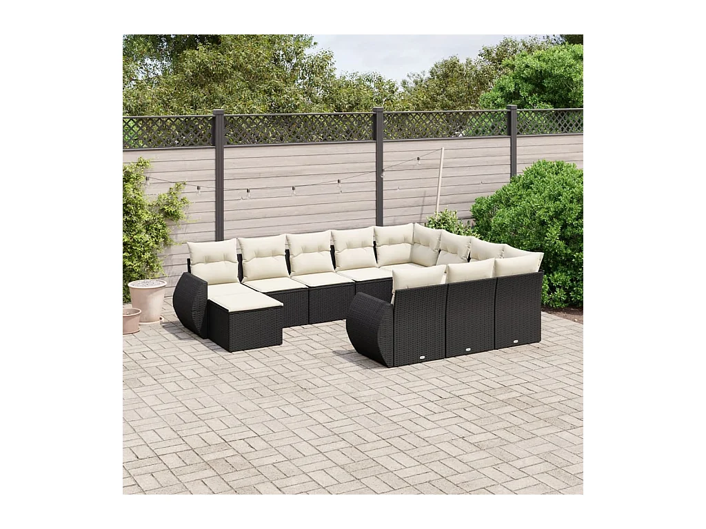 11 peças conjunto sofás de jardim c/ almofadões vime PE preto