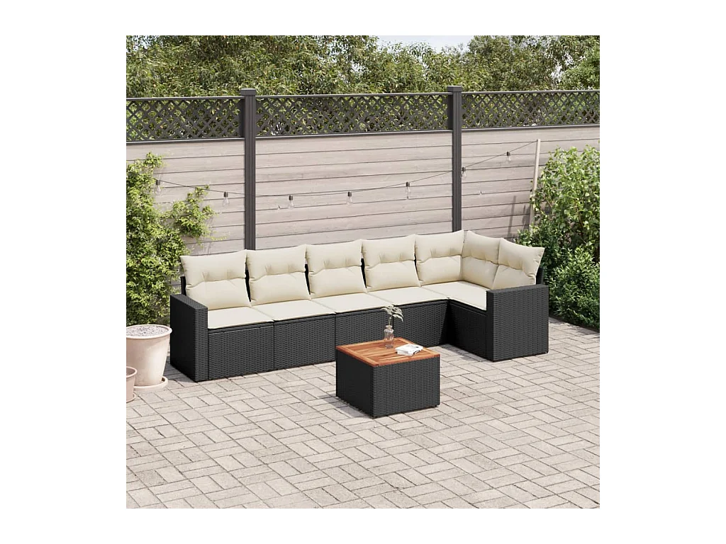 7 peças conjunto de sofás p/ jardim c/ almofadões vime PE preto