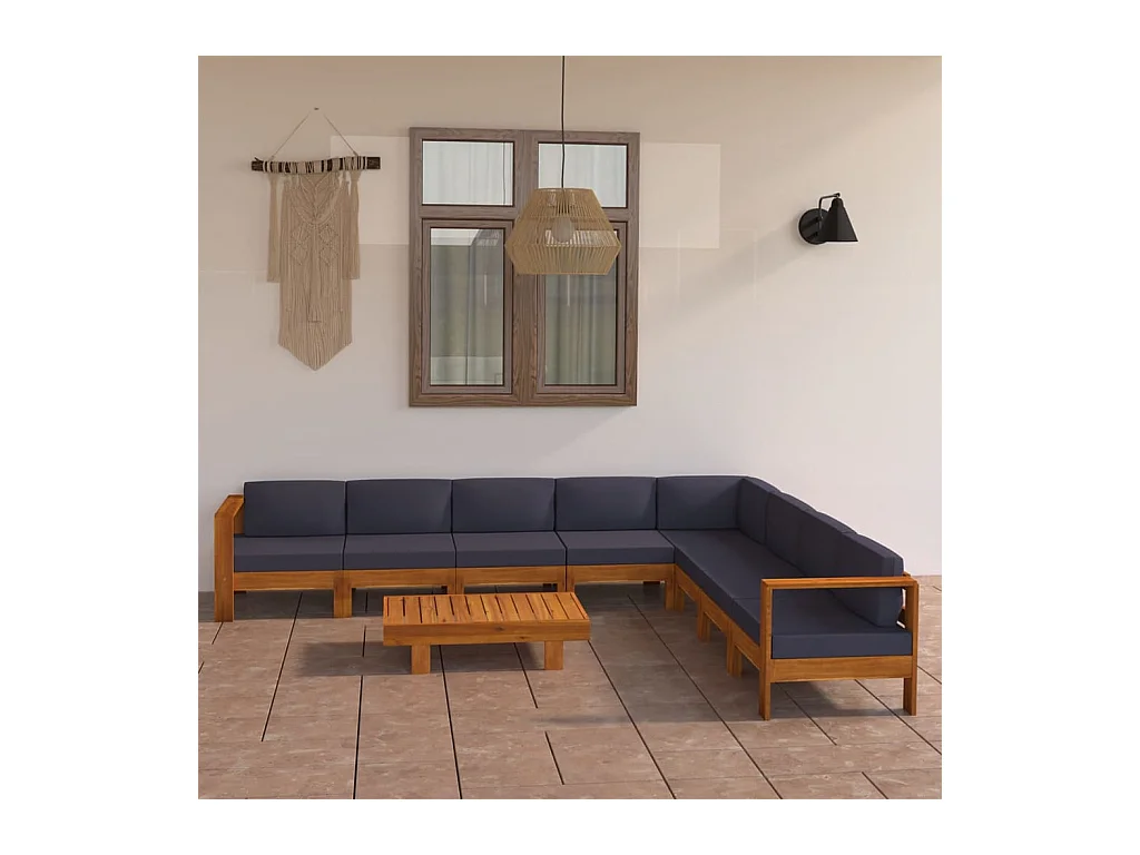 Muebles de jardín 9 piezas con cojines madera acacia gris oscuro