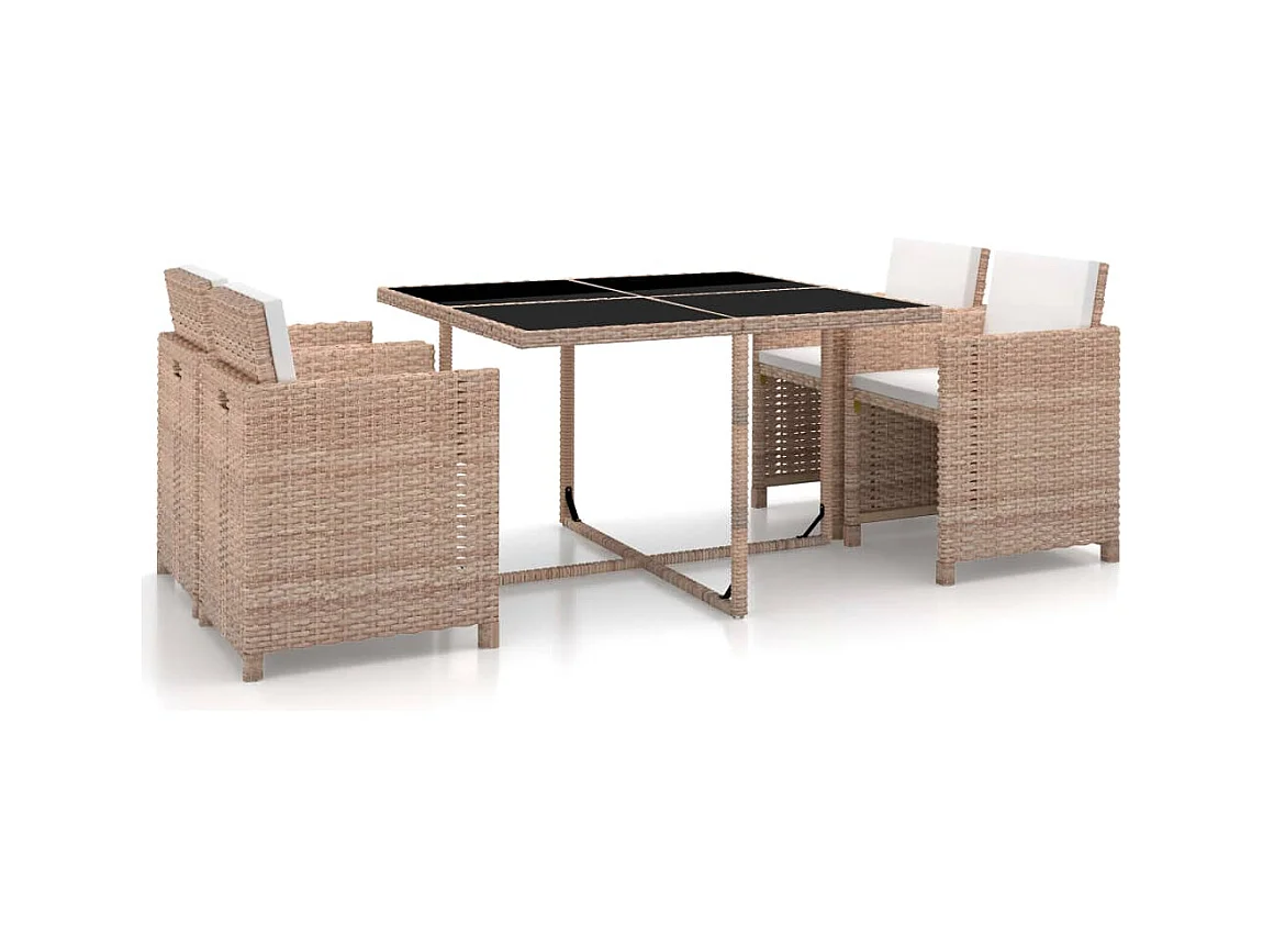 Salon de jardin 5 pièces avec coussins Résine tressée Beige