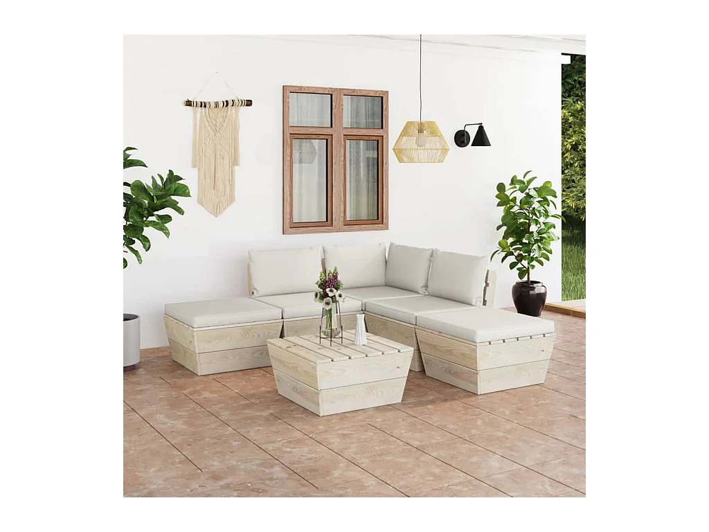 6 peças conjunto lounge de paletes + almofadões madeira de abeto