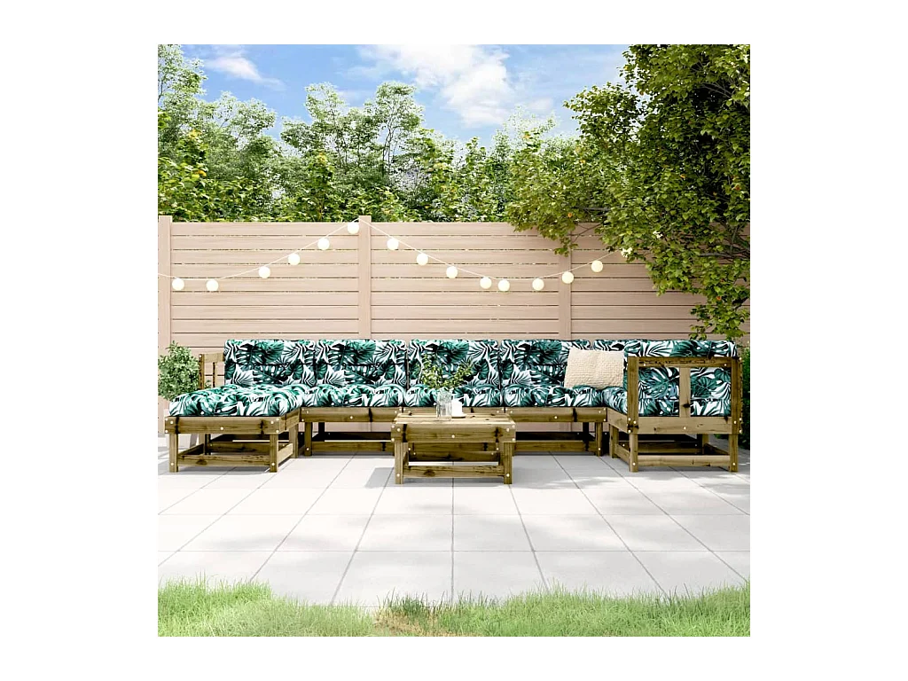 8 peças conjunto lounge de jardim madeira de pinho impregnada