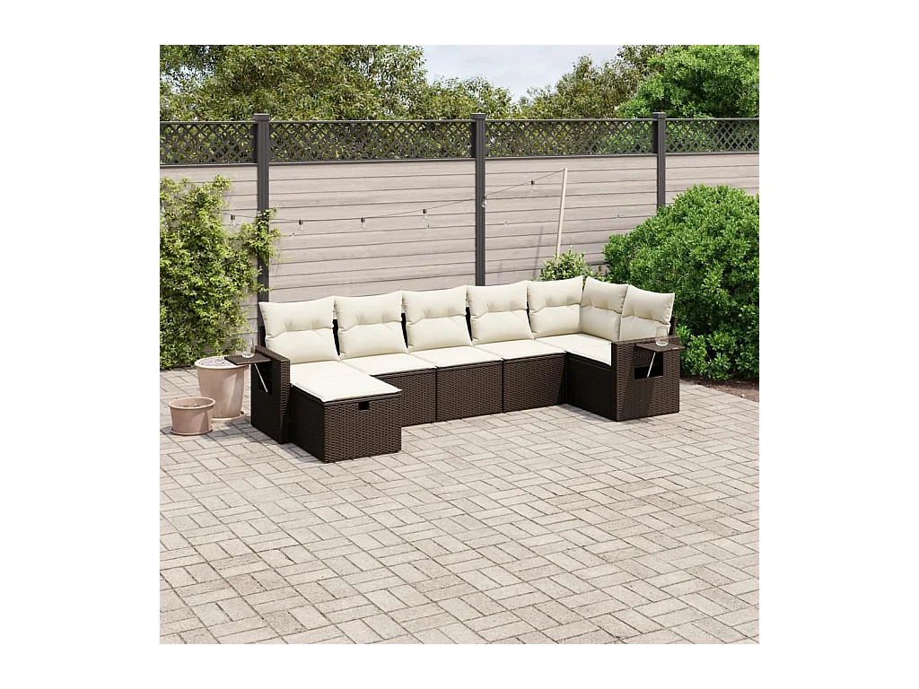 Salon de jardin avec coussins 7 pièces marron résine tressée
