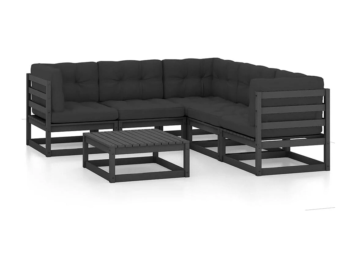 6 peças conjunto longue de jardim c/ almofadões pinho maciço