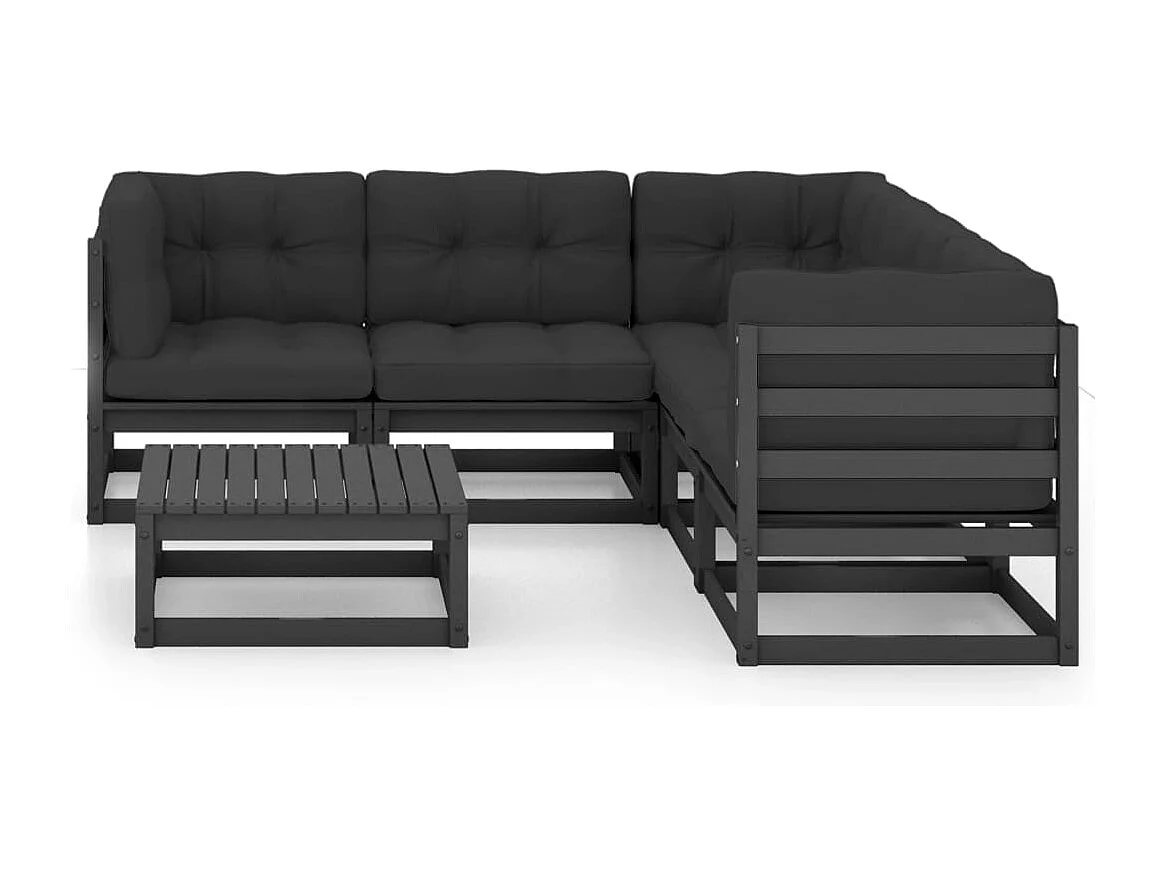 6 peças conjunto longue de jardim c/ almofadões pinho maciço