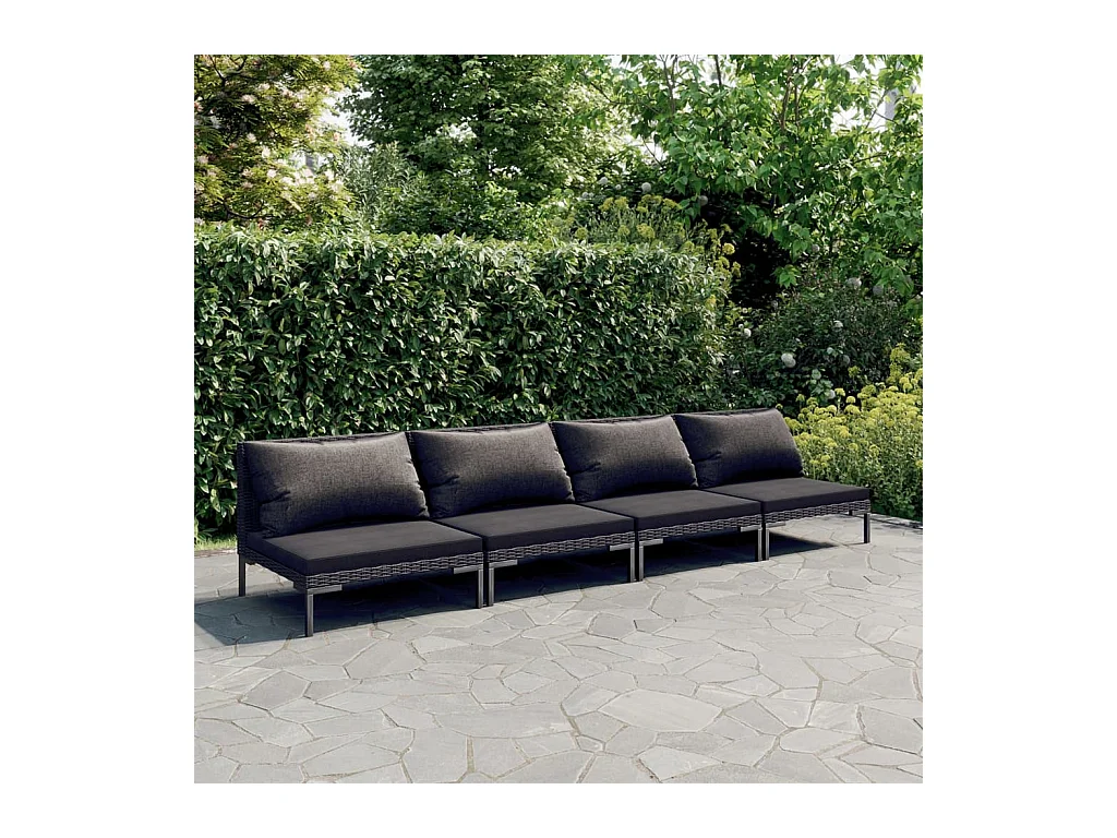 Salon de jardin 4 pièces avec coussins Résine tressée Gris foncé
