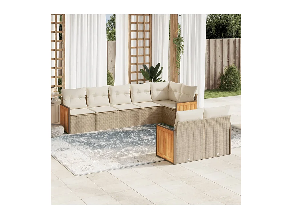 8 peças conjunto de sofás p/ jardim com almofadões vime PE bege