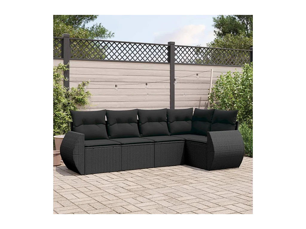 Set de muebles de jardín 5 piezas y cojines ratán sintético negro