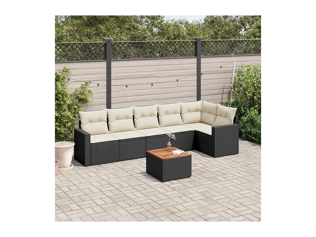Salon de jardin 7 pièces avec coussins noir résine tressée