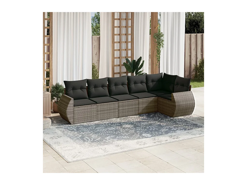 6-delige Loungeset met kussens poly rattan grijs
