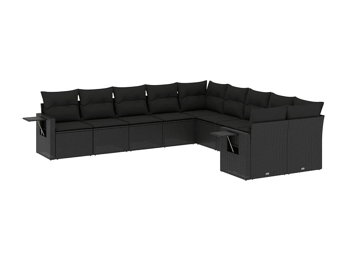 Salon de jardin 10 pièces avec coussins noir résine tressée