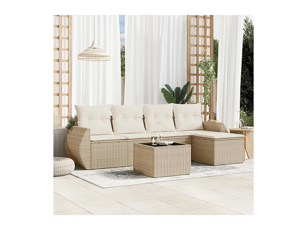 Salon de jardin avec coussins 6 pièces beige résine tressée