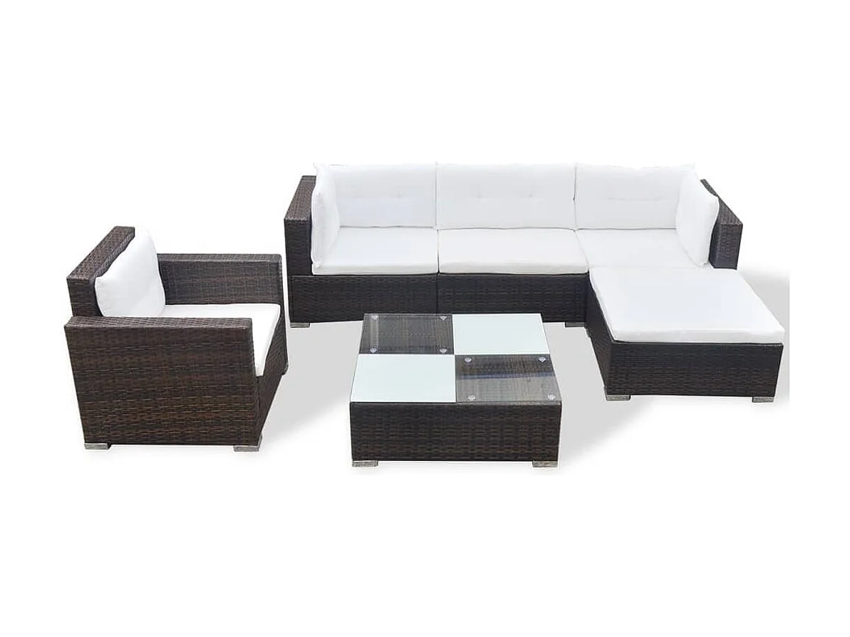 Salon de jardin 6 pièces avec coussins Résine tressée Marron