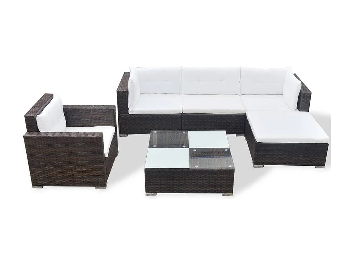 Salon de jardin 6 pièces avec coussins Résine tressée Marron