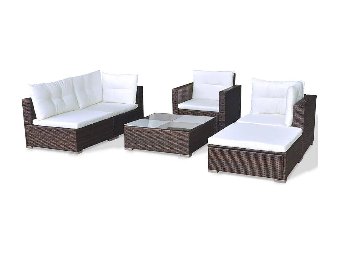 Salon de jardin 6 pièces avec coussins Résine tressée Marron