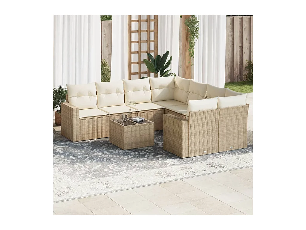 Salon de jardin avec coussins 9 pièces beige résine tressée