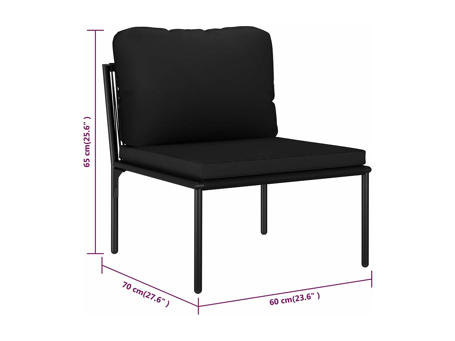 Juego de muebles de jardín 5 piezas con cojines PVC negro