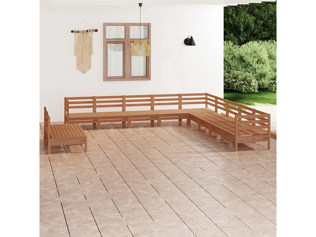Salon de jardin 11 pièces Bois de pin massif Marron miel