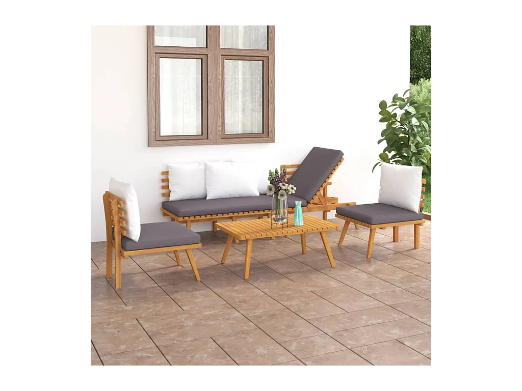 Salon de jardin 4 pièces avec coussins Bois d'acacia solide