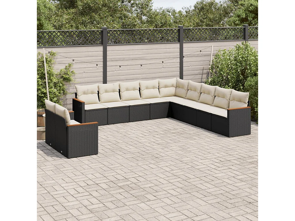 Salon de jardin 11 pièces avec coussins noir résine tressée