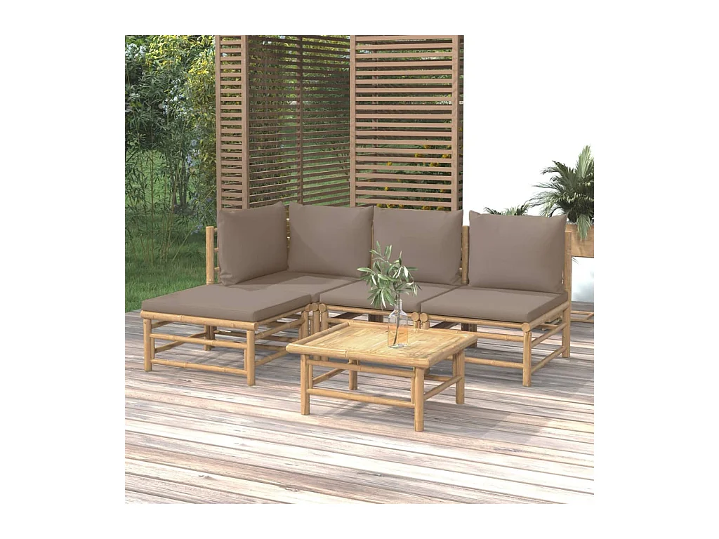 5-delige Loungeset met kussens bamboe taupe