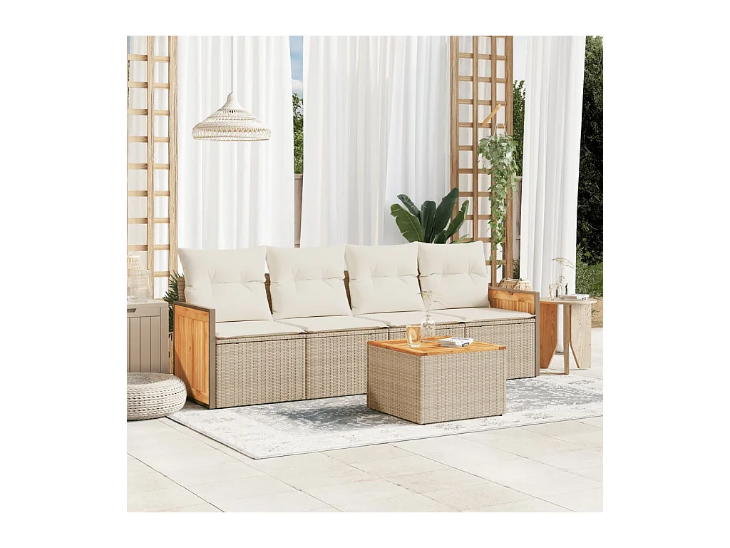 Juego de sofás jardín con cojines 5 piezas ratán sintético beige