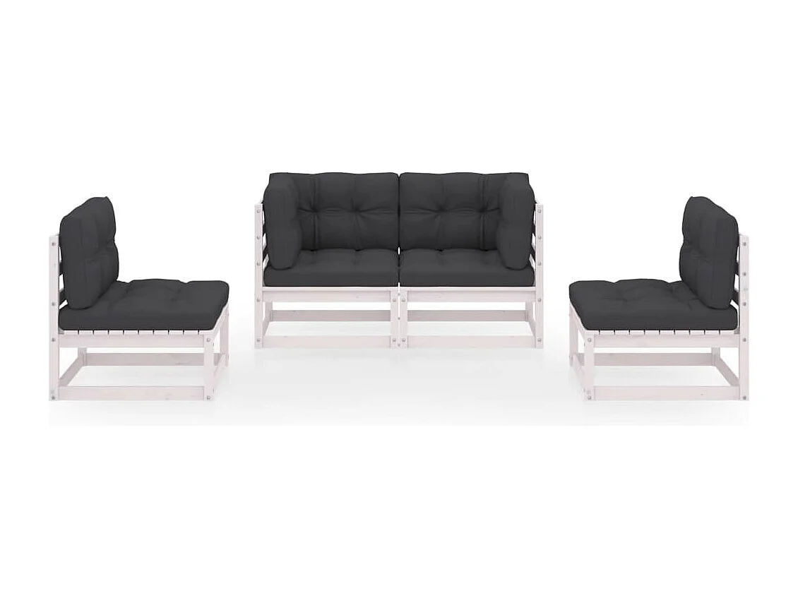 Muebles de jardín 4 piezas con cojines de madera de pino maciza