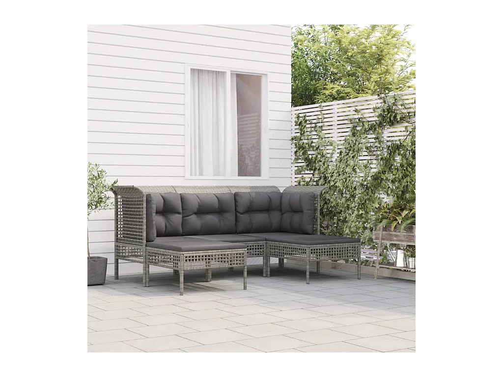 Salon de jardin 5 pièces avec coussins Gris Résine tressée