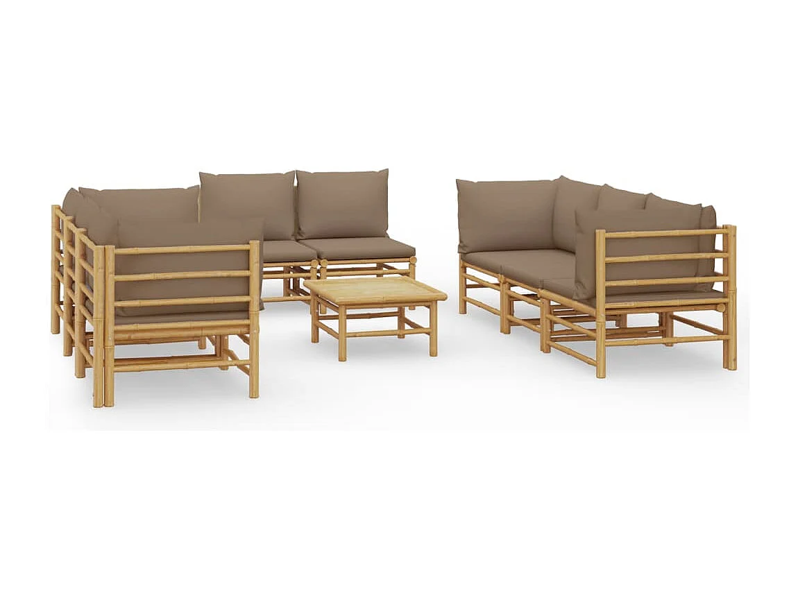 9-delige Loungeset met kussens bamboe taupe