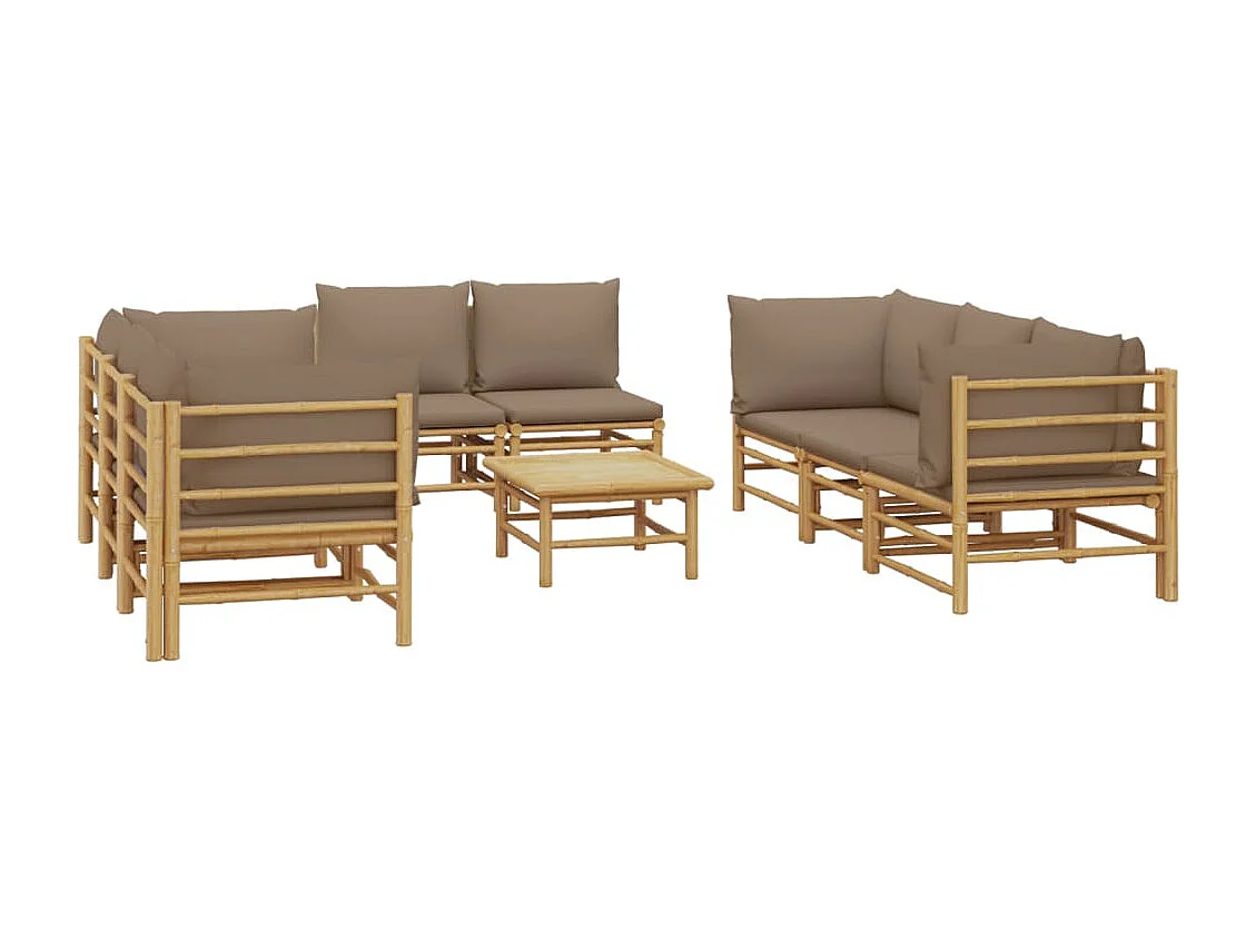 Set de muebles de jardín 9 piezas bambú y cojines gris taupé