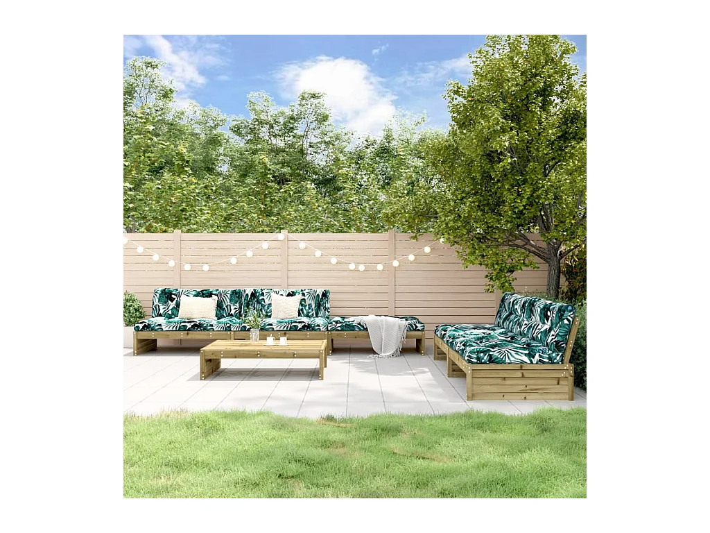 Salon de jardin 6 pièces avec coussins bois de pin imprégné