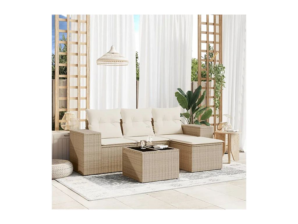 Juego de sofás jardín con cojines 5 piezas ratán sintético beige