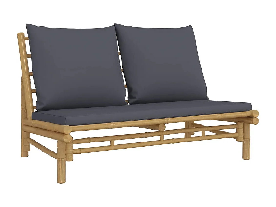 Set de muebles de jardín 4 piezas bambú con cojines gris oscuro