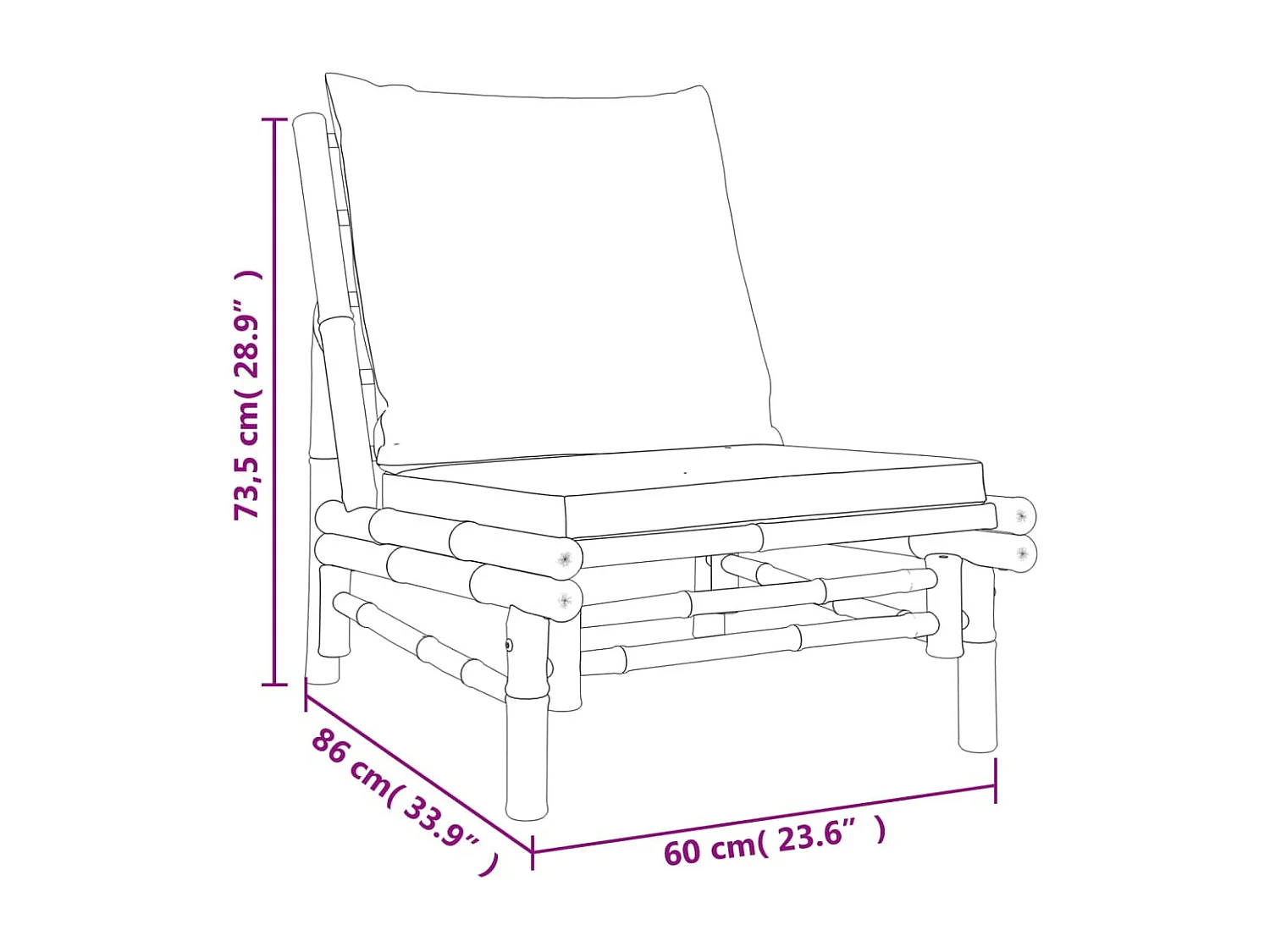 Set de muebles de jardín 4 piezas bambú con cojines gris oscuro
