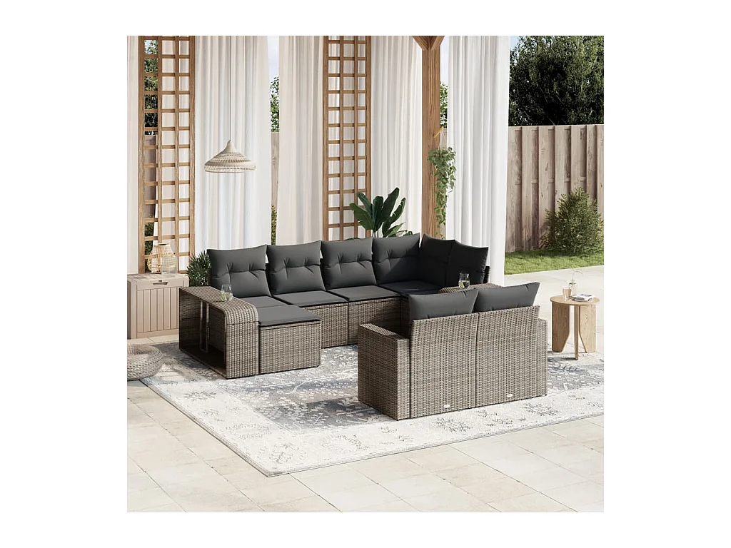 Salon de jardin avec coussins 10 pièces gris résine tressée