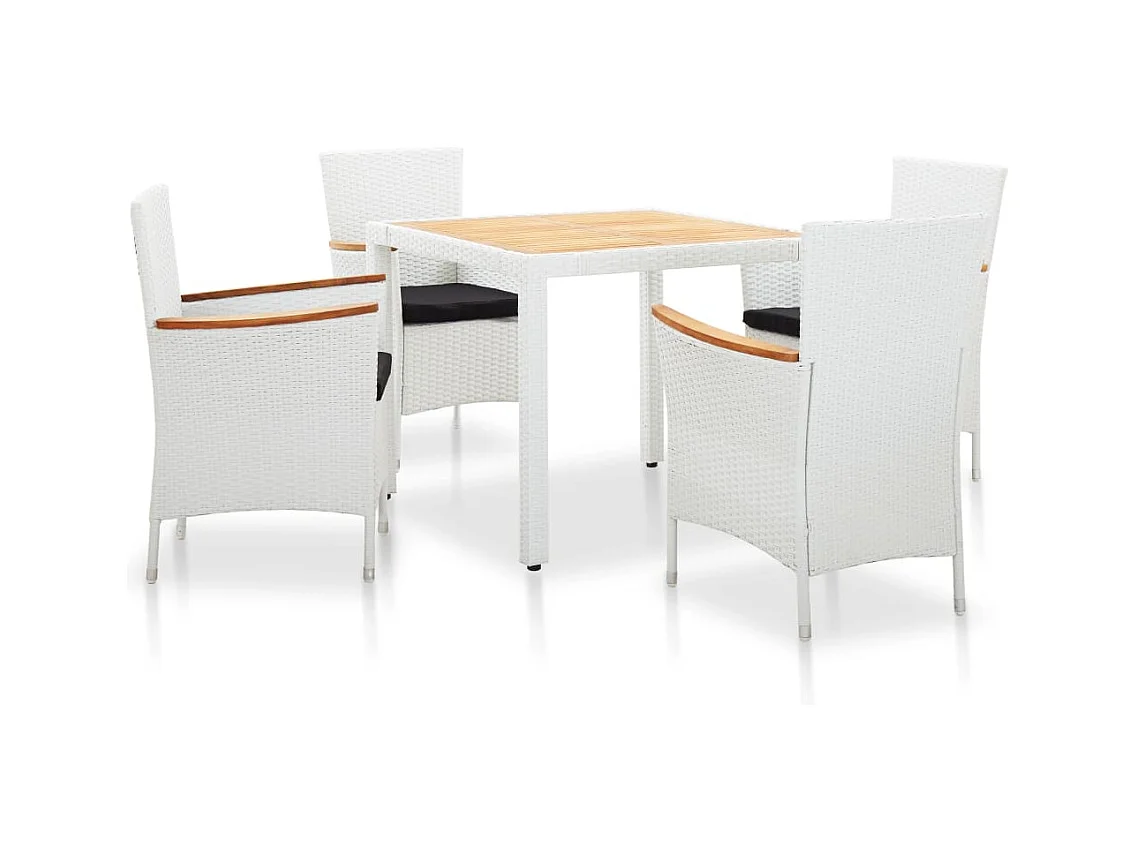Set de comedor de jardín 5 piezas ratán sintético blanco